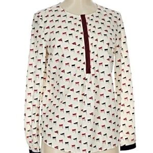 Talbots White Blouse with Red and Black Pattern